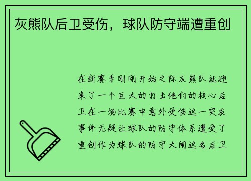 灰熊队后卫受伤，球队防守端遭重创